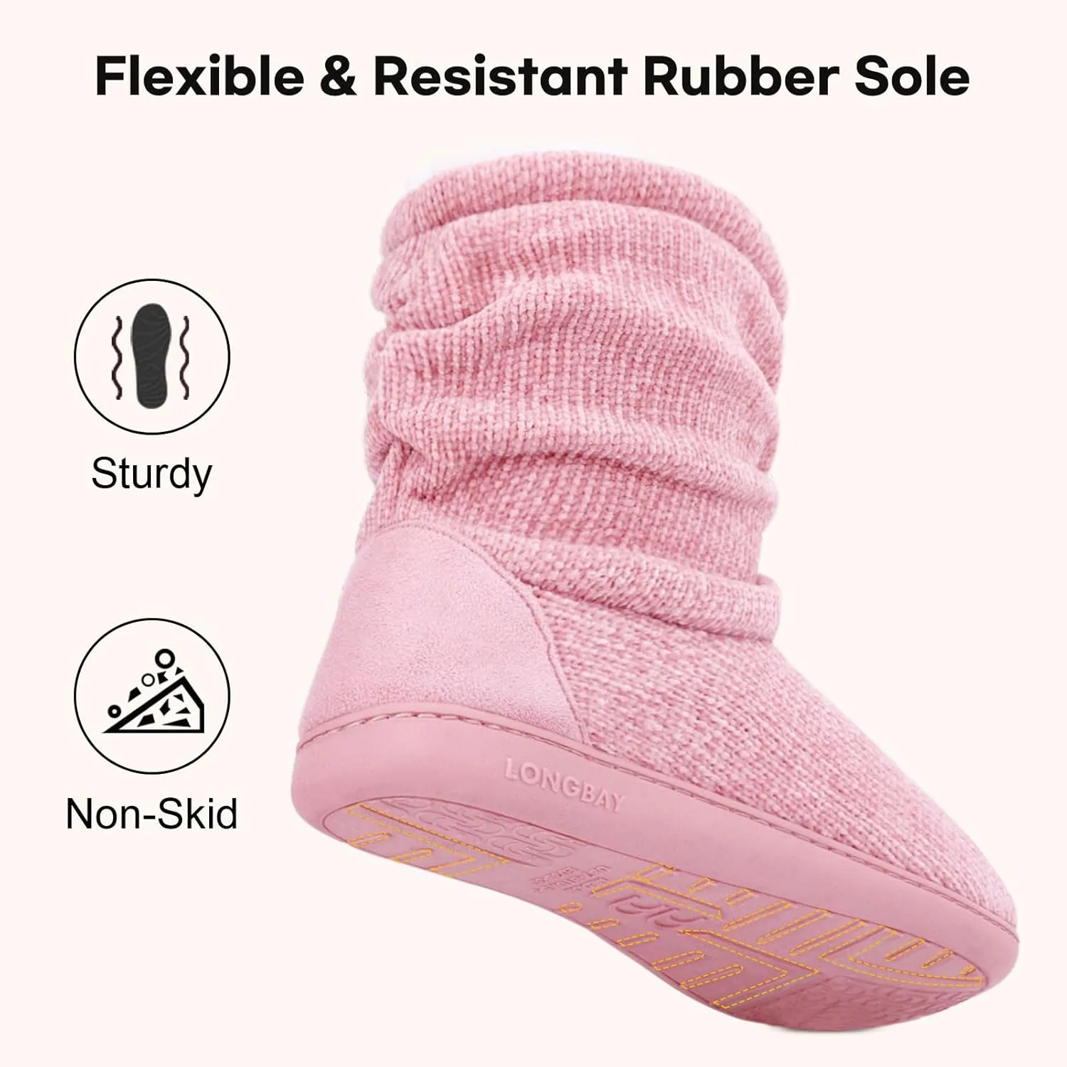 LongBay Women's Chenille Knit Bootie Slippers Cute Warm Plush Fleece Memory Foam House Shoes