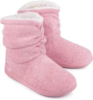 LongBay Women's Chenille Knit Bootie Slippers Cute Warm Plush Fleece Memory Foam House Shoes