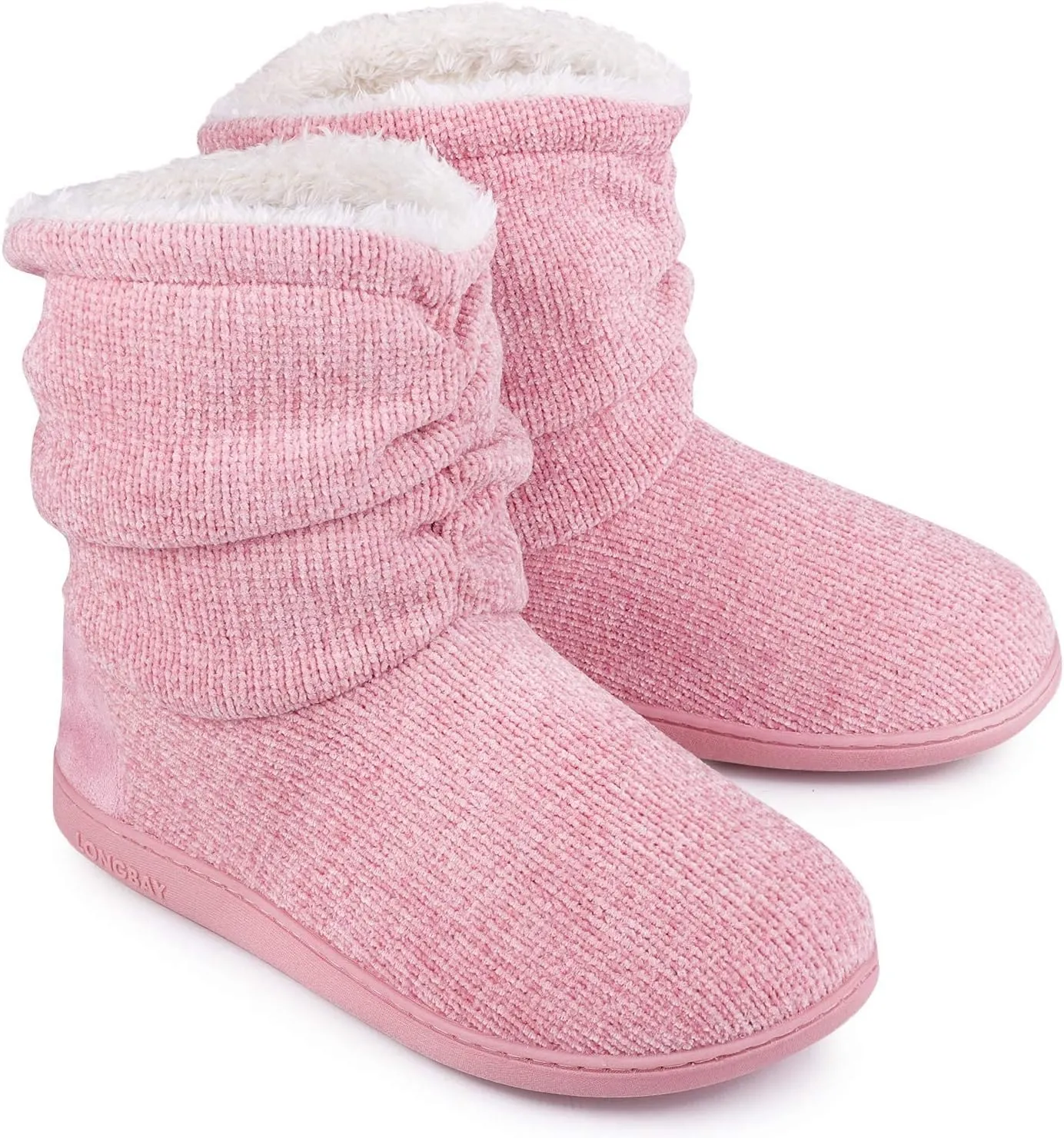 LongBay Women's Chenille Knit Bootie Slippers Cute Warm Plush Fleece Memory Foam House Shoes