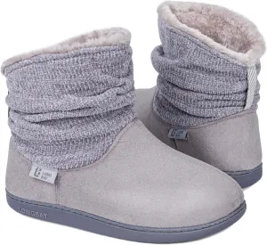 LongBay Women's Warm Chenille Knit Bootie Slippers Memory Foam Comfy Suede Fluffy Faux Fur Memory Foam Boots House Shoes