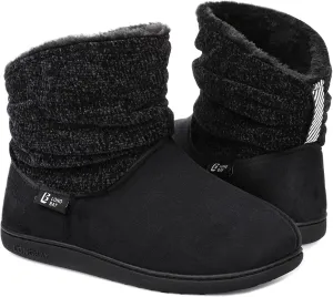 LongBay Women's Warm Chenille Knit Bootie Slippers Memory Foam Comfy Suede Fluffy Faux Fur Memory Foam Boots House Shoes