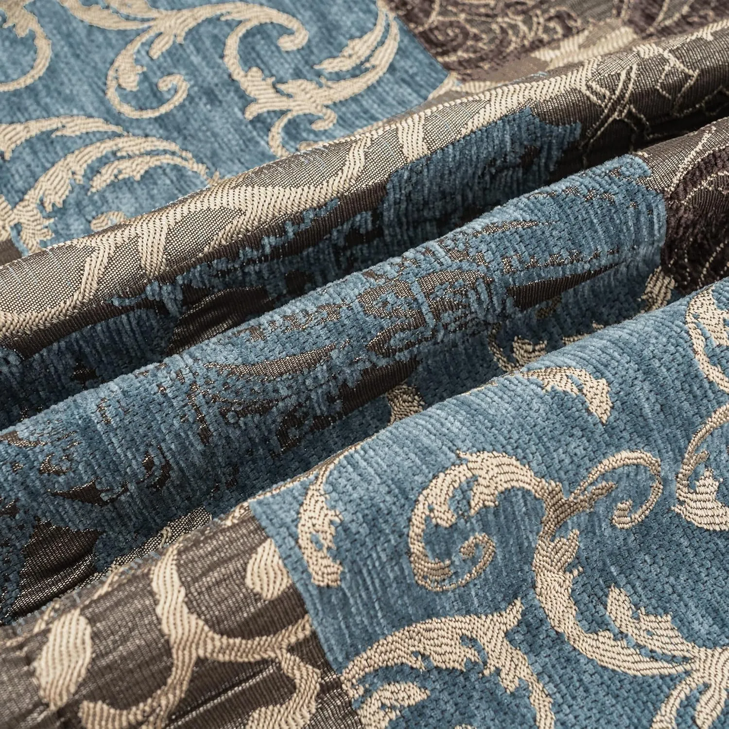 Loom and Mill Luxury Blue Jacquard Curtains for Bedroom, Thick Damask Chenille Window Curtain Panels with Tiebacks for Living Room Holiday Party Banquet Decorations (2 Panels, 52 x 84 Inch, Blue)