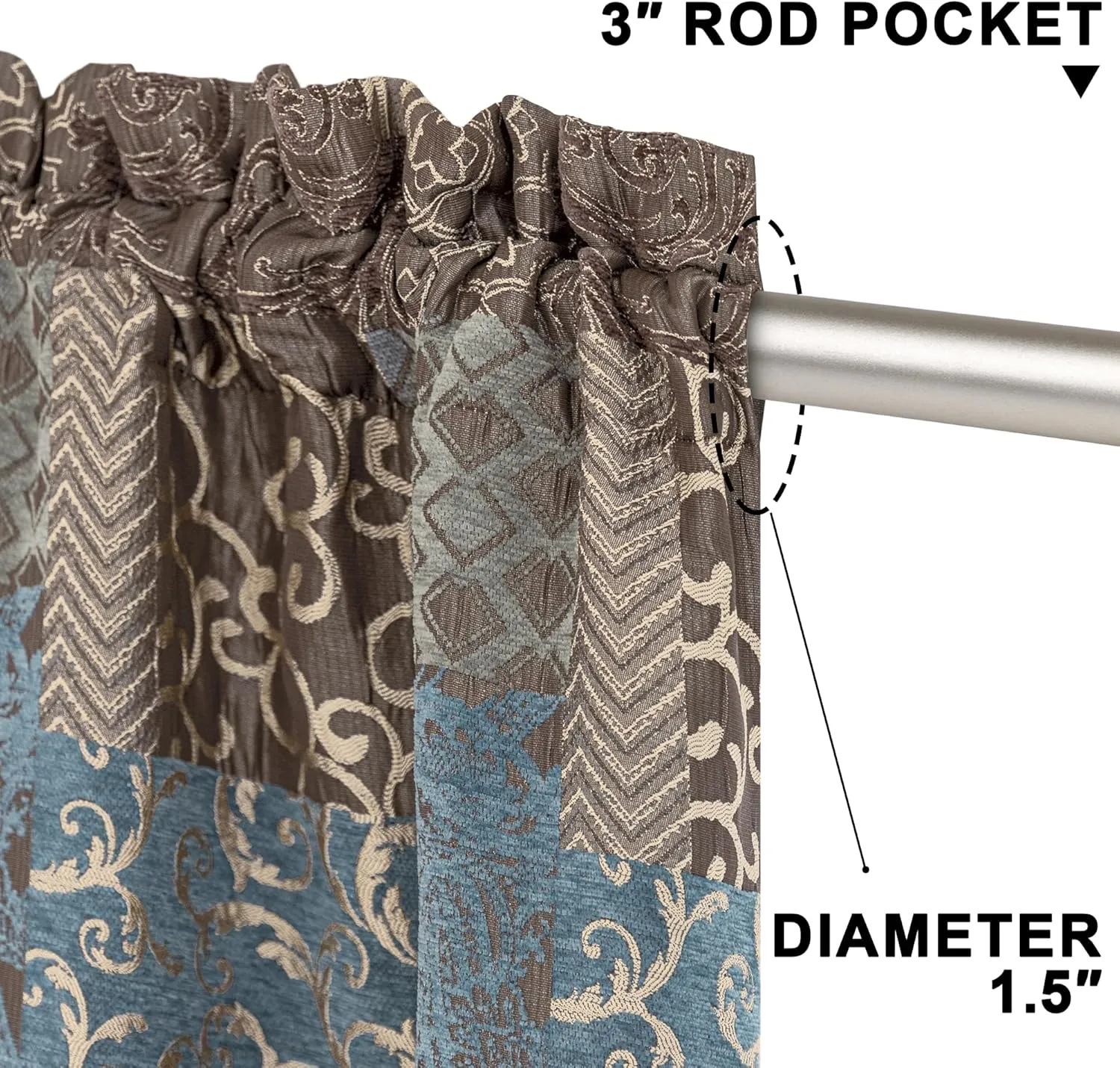 Loom and Mill Luxury Blue Jacquard Curtains for Bedroom, Thick Damask Chenille Window Curtain Panels with Tiebacks for Living Room Holiday Party Banquet Decorations (2 Panels, 52 x 84 Inch, Blue)