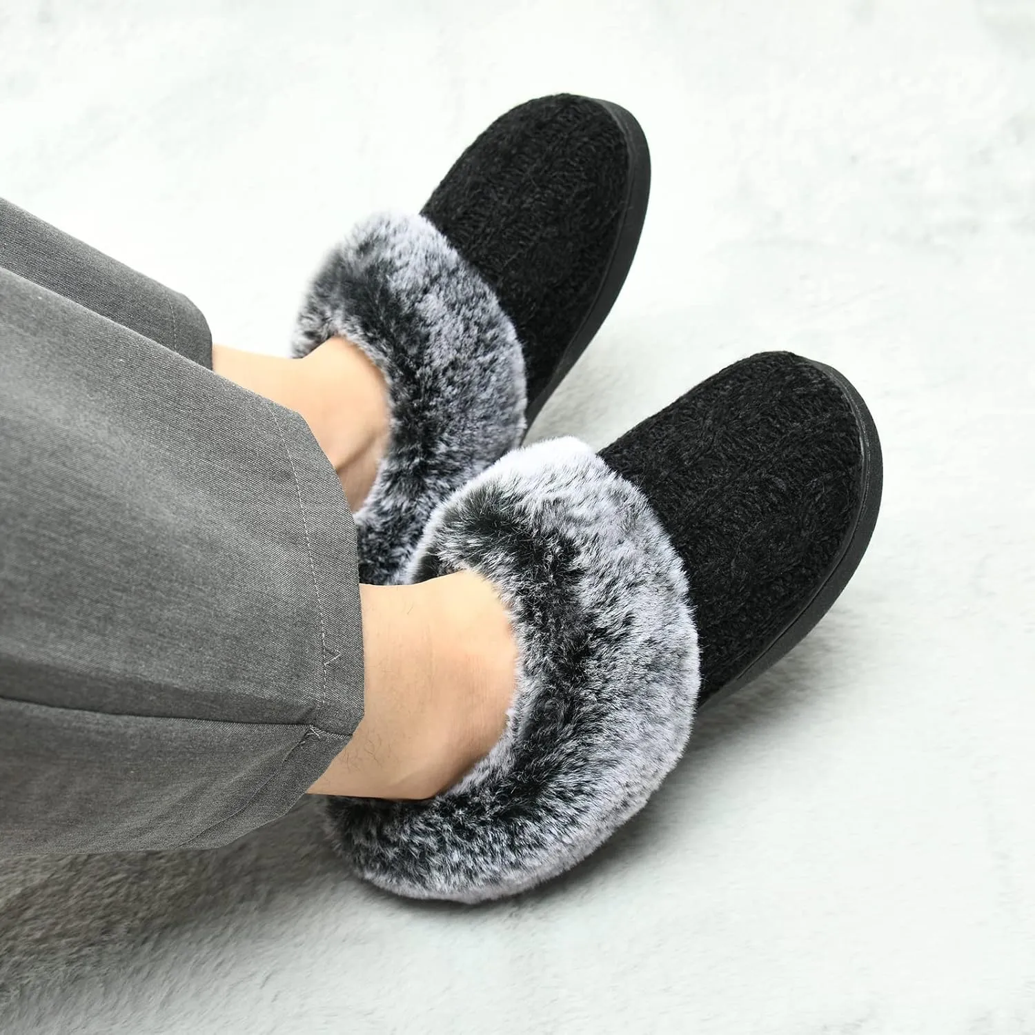 LORDFON Womens Winter House Slippers Memory Foam，Warm Closed Back Indoor Slippers For Women With Soft Faux Fur Plush Collar,Cozy Ladies Slip-on bedroom Home Slippers Non-Slip