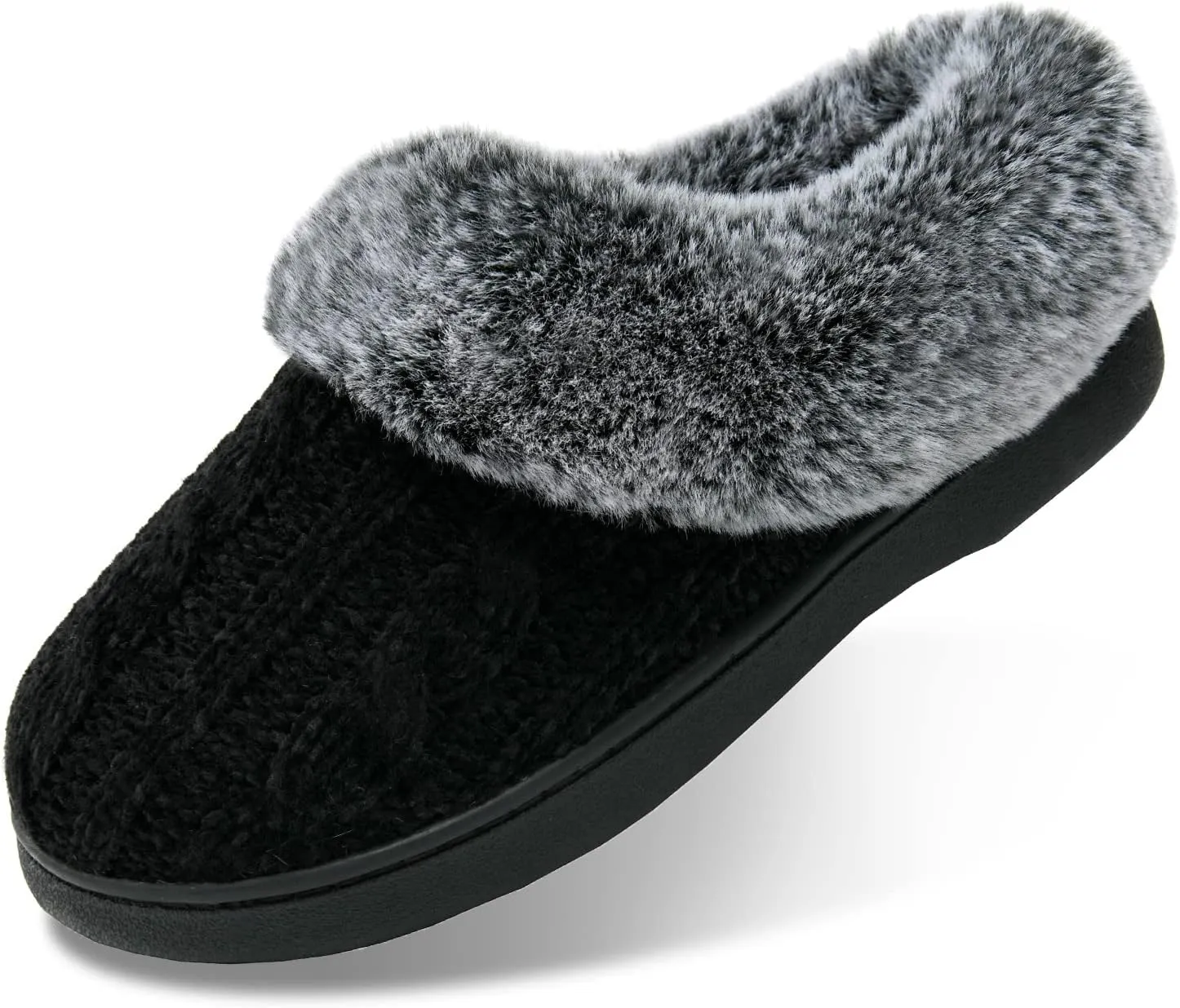 LORDFON Womens Winter House Slippers Memory Foam，Warm Closed Back Indoor Slippers For Women With Soft Faux Fur Plush Collar,Cozy Ladies Slip-on bedroom Home Slippers Non-Slip