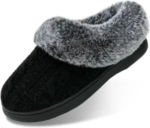 LORDFON Womens Winter House Slippers Memory Foam，Warm Closed Back Indoor Slippers For Women With Soft Faux Fur Plush Collar,Cozy Ladies Slip-on bedroom Home Slippers Non-Slip