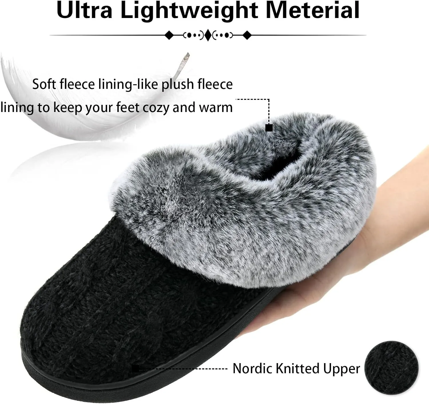 LORDFON Womens Winter House Slippers Memory Foam，Warm Closed Back Indoor Slippers For Women With Soft Faux Fur Plush Collar,Cozy Ladies Slip-on bedroom Home Slippers Non-Slip