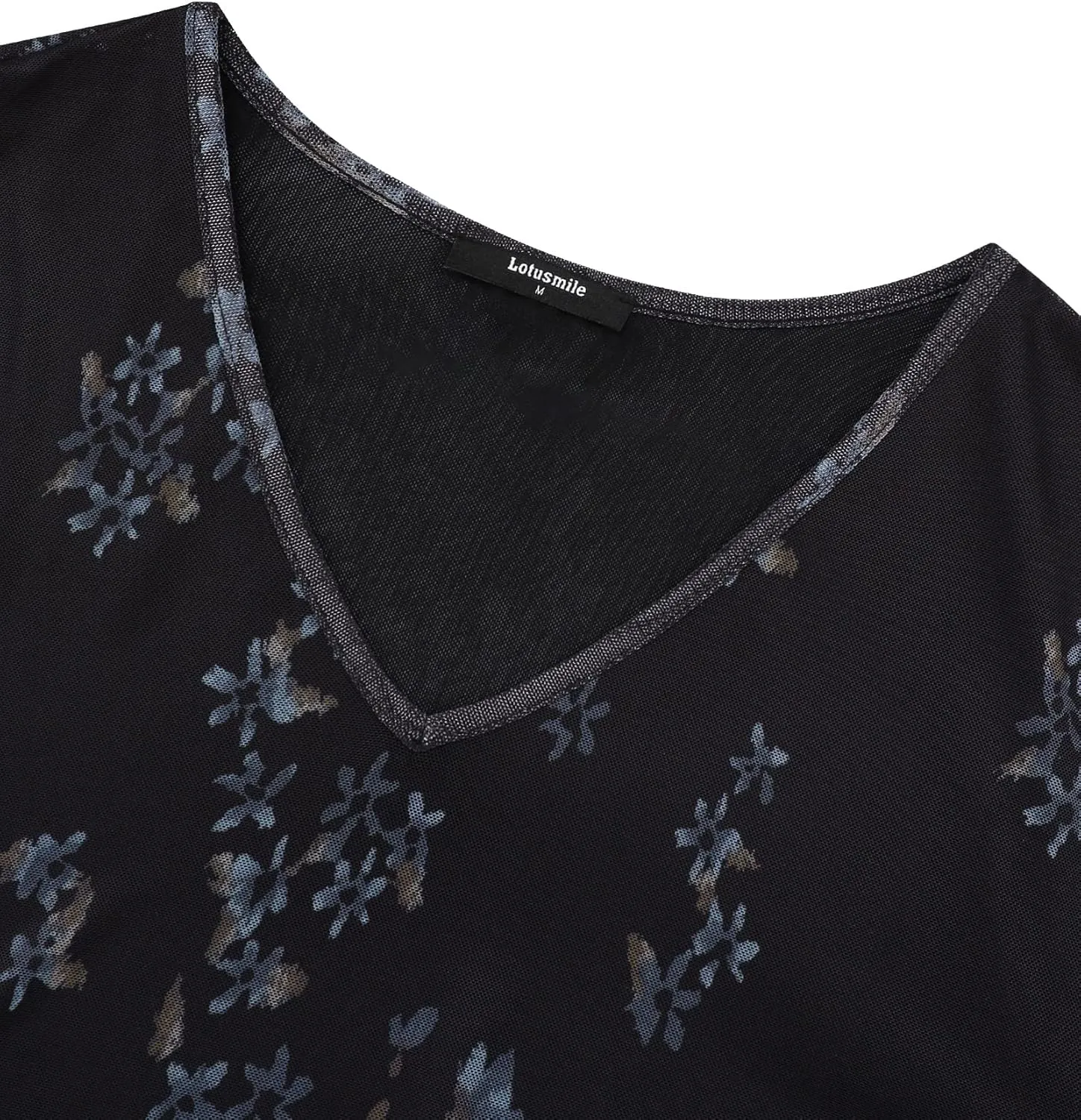 Lotusmile Womens Dressy Blouse Double Layers Mesh Shirt Ruffle 3/4 Flared Sleeve Tunic Tops