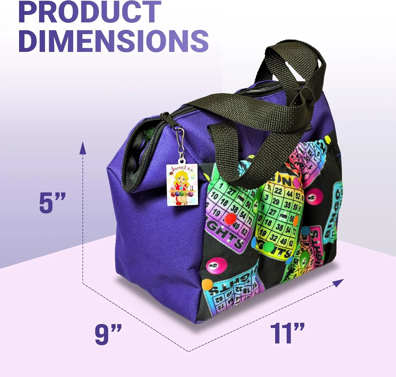 LUCKY LADY DAUBER CO. Neon Bingo Bags with Pockets, 6 Pocket Bingo Daubers Bag with Inside Liner and Sweet on Bingo Lucky Charm - Card and Dauber Bingo Bags for Women, Neon Purple Bingo Dauber Bag