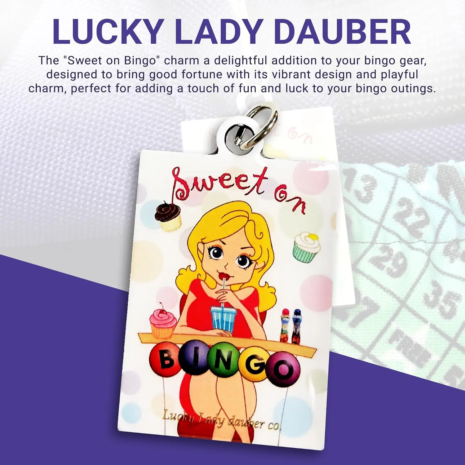 LUCKY LADY DAUBER CO. Neon Bingo Bags with Pockets, 6 Pocket Bingo Daubers Bag with Inside Liner and Sweet on Bingo Lucky Charm - Card and Dauber Bingo Bags for Women, Neon Purple Bingo Dauber Bag