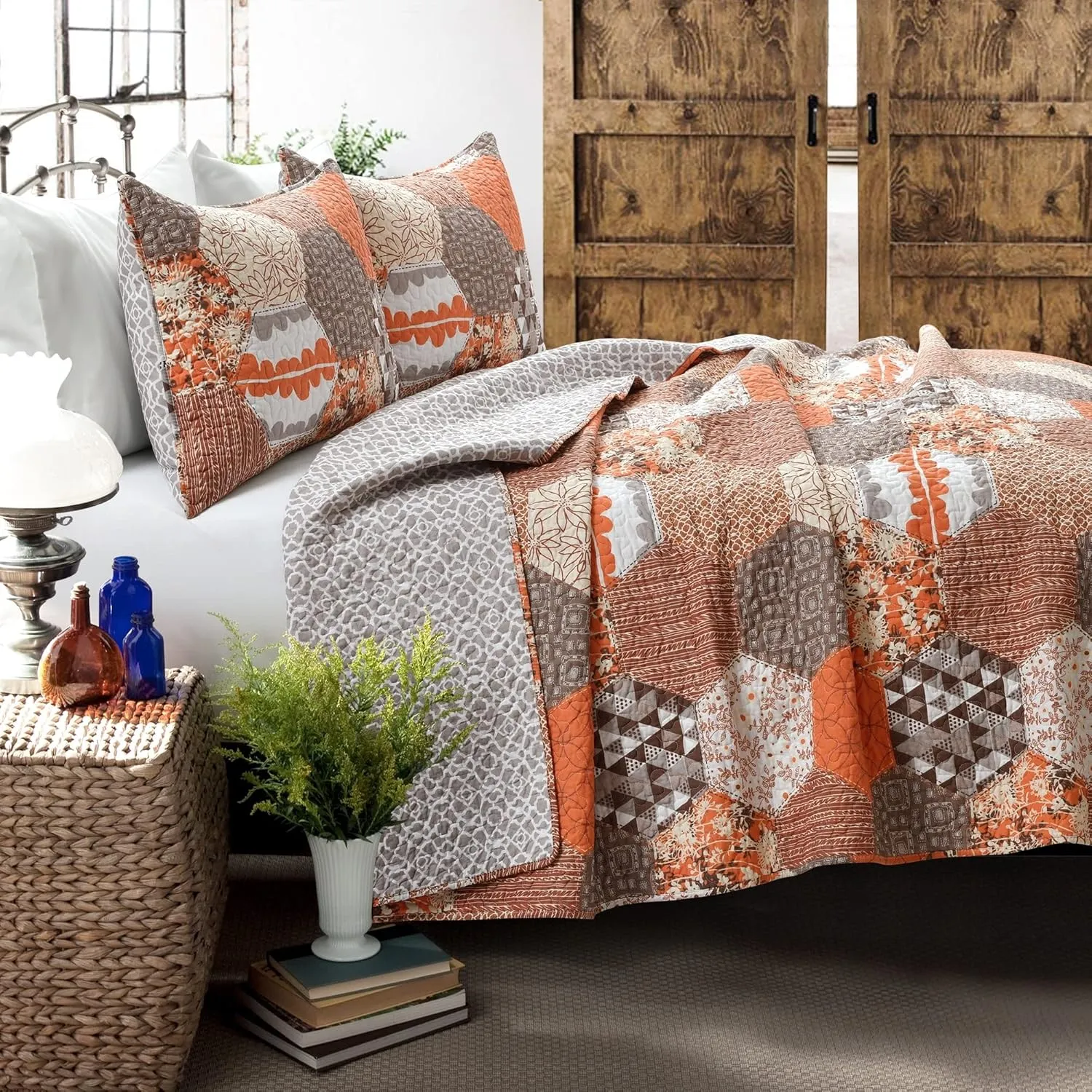 Lush Decor Briley 3 Piece Quilt Set, Turquoise, Full/Queen