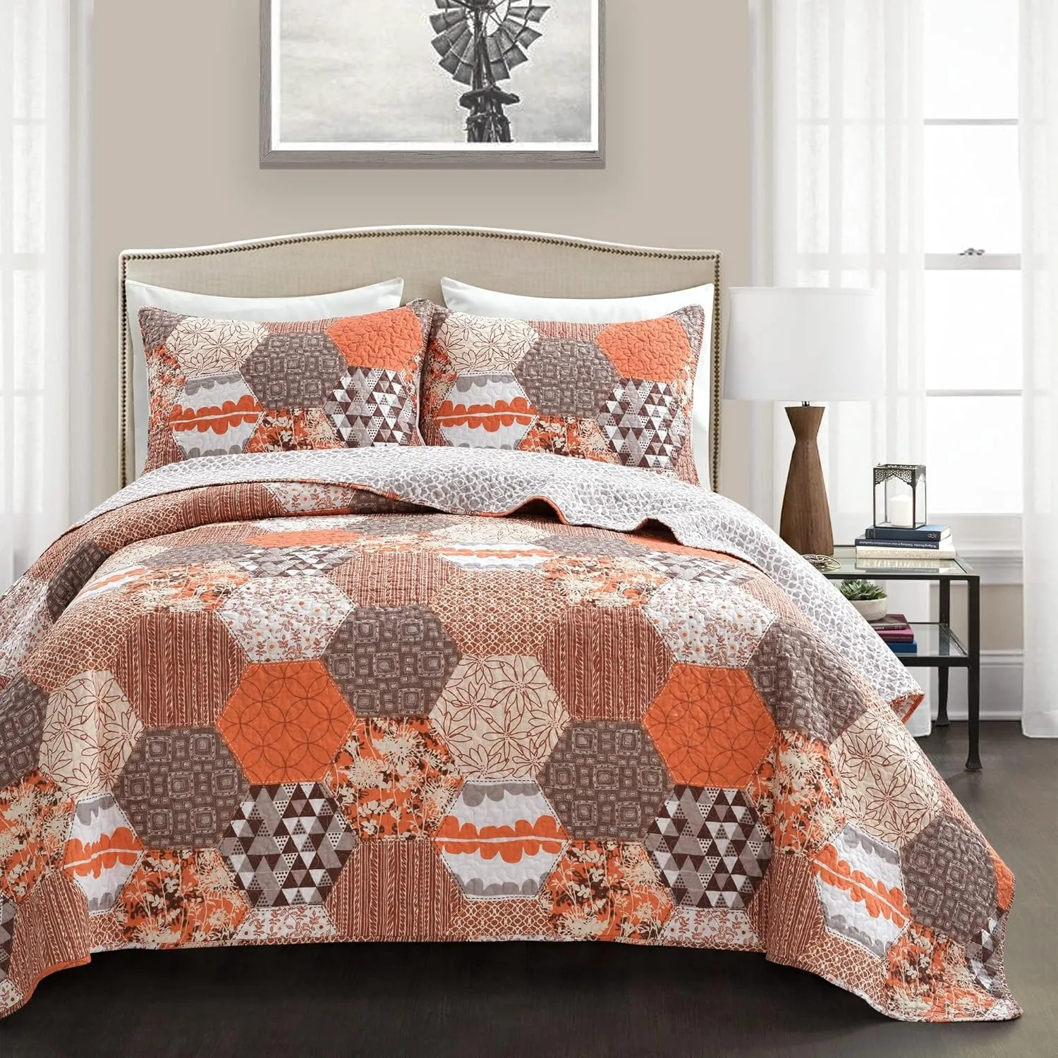 Lush Decor Briley 3 Piece Quilt Set, Turquoise, Full/Queen
