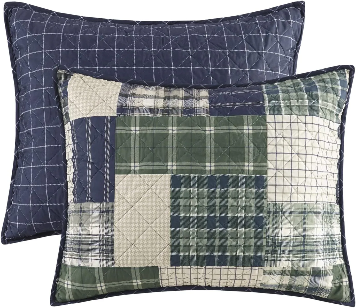 Madison Park Reversible Quilt Cabin Lifestyle Plaid Design - All Season, Breathable Coverlet Bedspread Bedding Set, Matching Shams, Full/Queen(90"x90"), Green/Navy 3 Piece