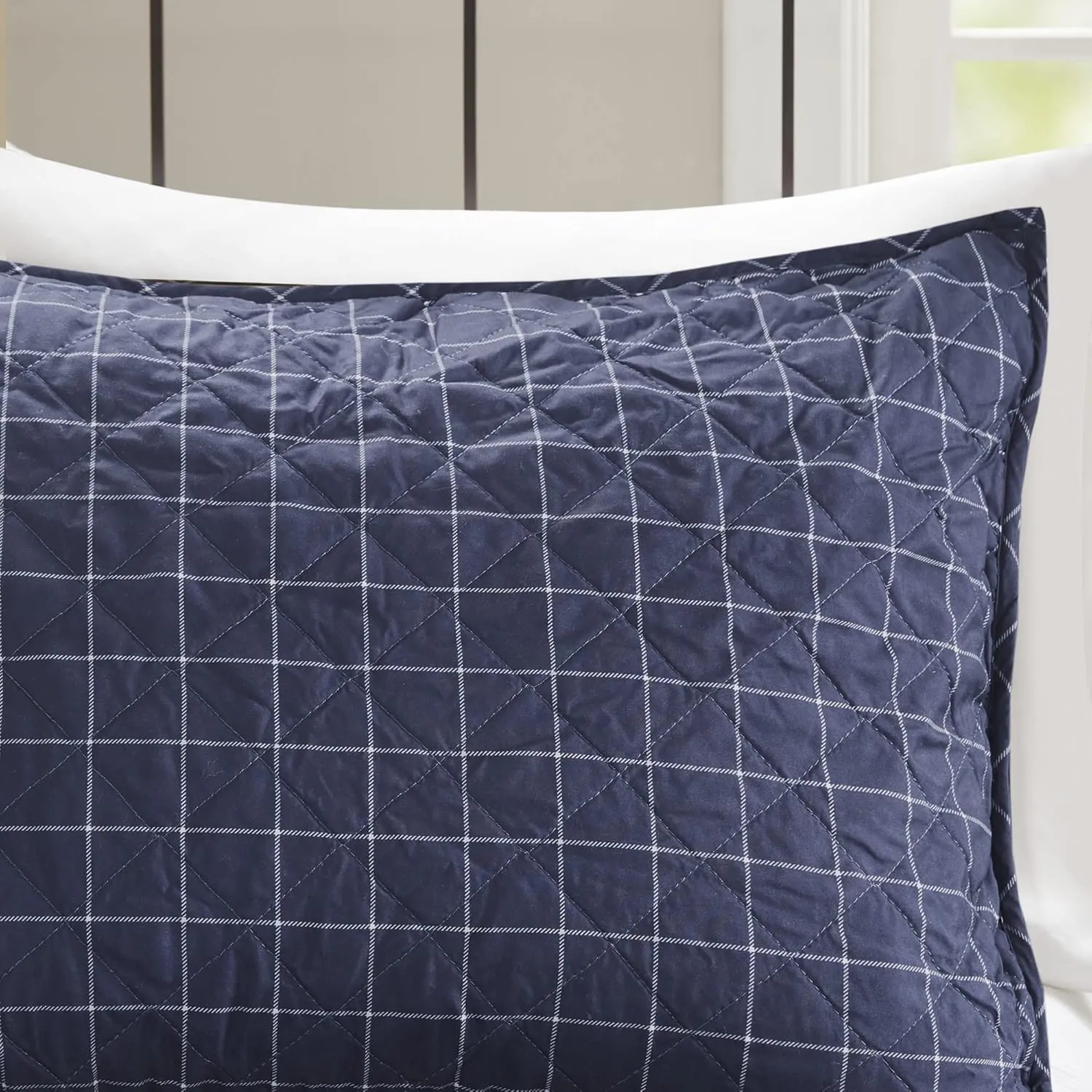 Madison Park Reversible Quilt Cabin Lifestyle Plaid Design - All Season, Breathable Coverlet Bedspread Bedding Set, Matching Shams, Full/Queen(90"x90"), Green/Navy 3 Piece