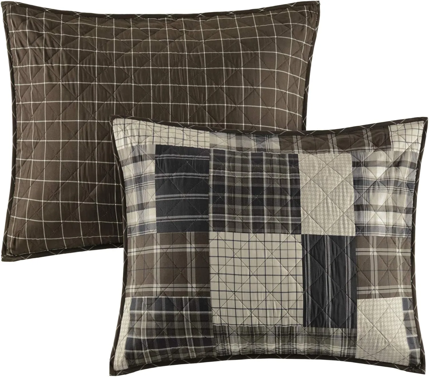 Madison Park Reversible Quilt Cabin Lifestyle Plaid Design - All Season, Breathable Coverlet Bedspread Bedding Set, Matching Shams, Timber Black/Brown Full/Queen(90"x90") 3 Piece