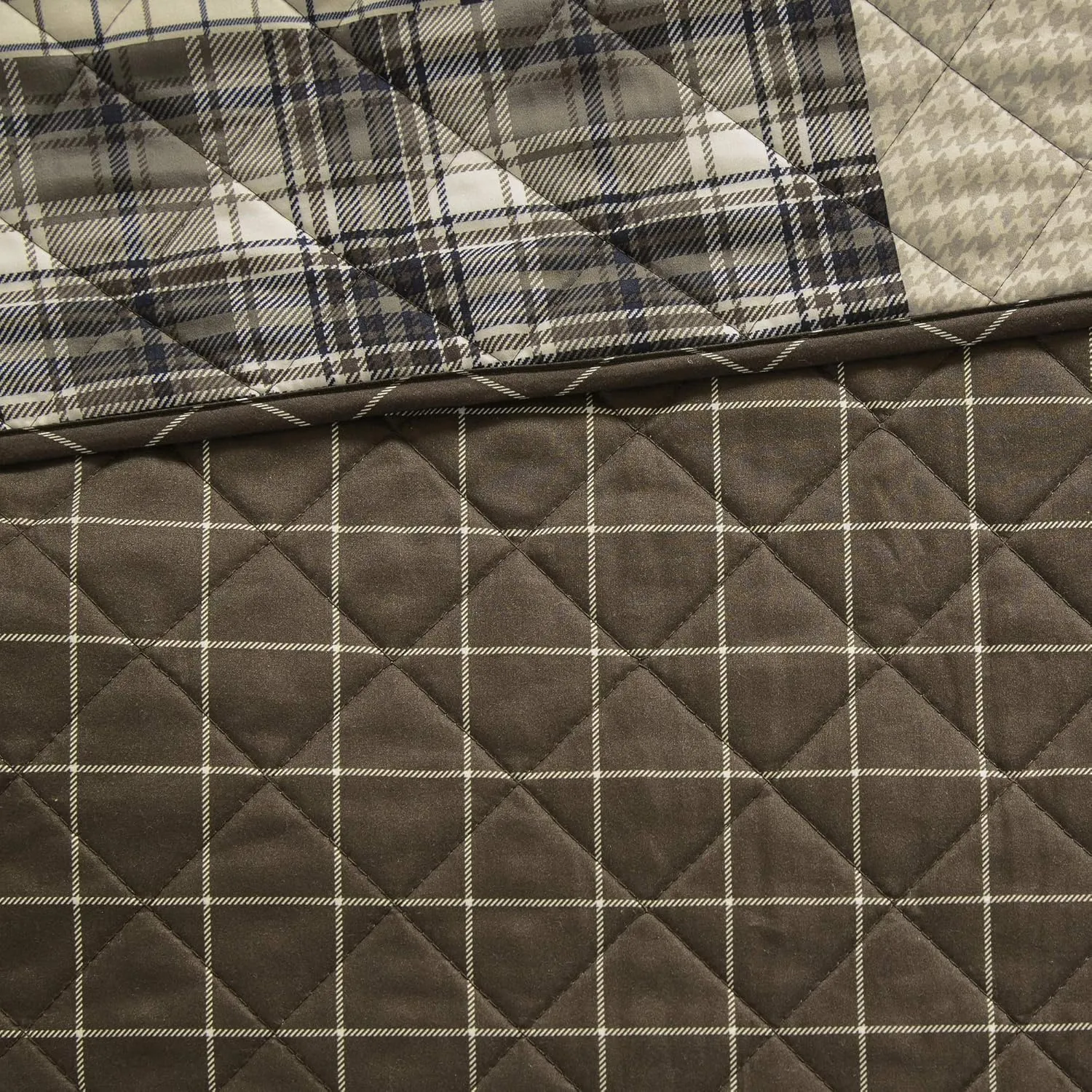 Madison Park Reversible Quilt Cabin Lifestyle Plaid Design - All Season, Breathable Coverlet Bedspread Bedding Set, Matching Shams, Timber Black/Brown Full/Queen(90"x90") 3 Piece