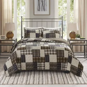 Madison Park Reversible Quilt Cabin Lifestyle Plaid Design - All Season, Breathable Coverlet Bedspread Bedding Set, Matching Shams, Timber Black/Brown Full/Queen(90"x90") 3 Piece