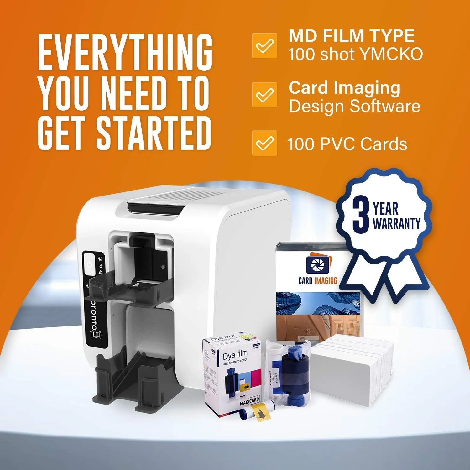Magicard Pronto 100 Single Side Card Printer & Supplies Package (3100-0001)