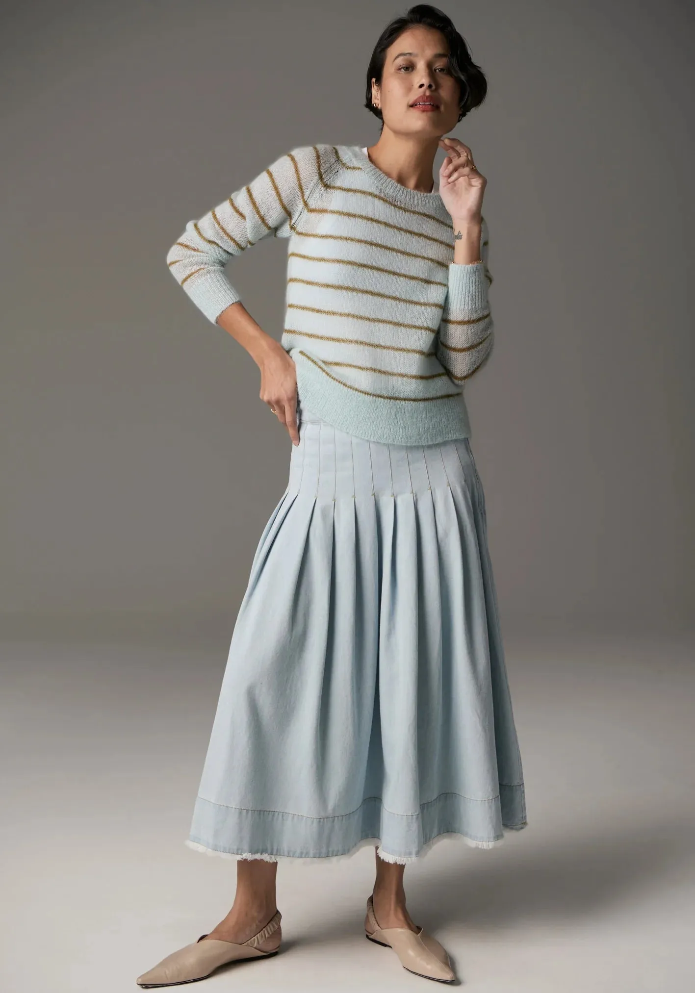 Maia Stripe Knit in Blue/Khaki by POL