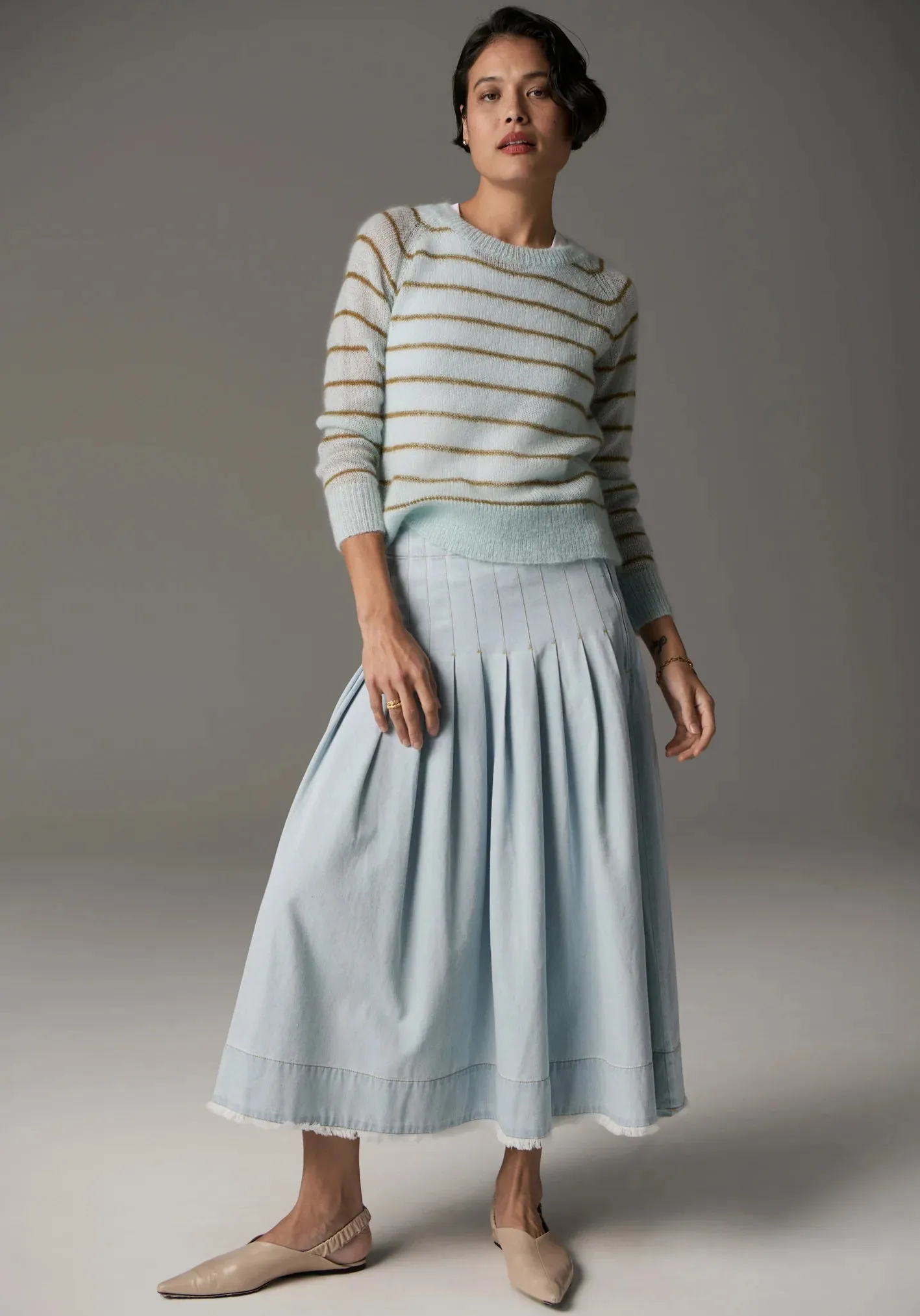 Maia Stripe Knit in Blue/Khaki by POL