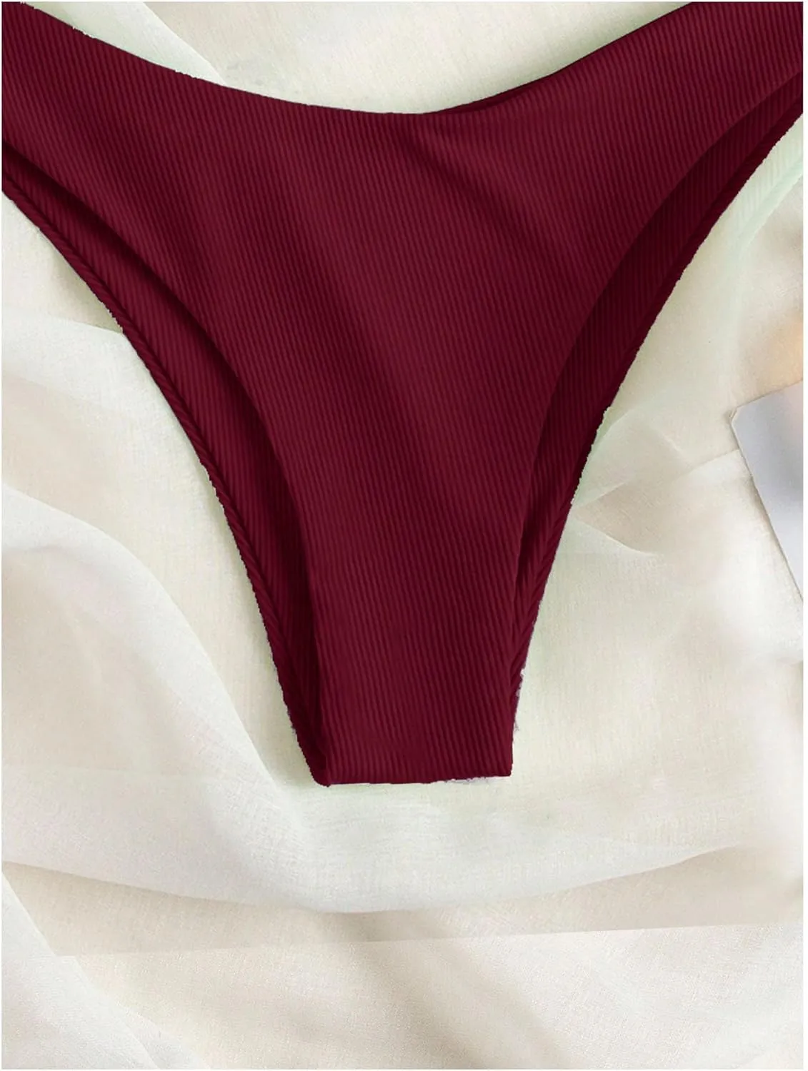 MakeMeChic Women's Bikini Sets Rib Knitted Cut Out One Shoulder Backless Summer Swimsuit Bathing Suits