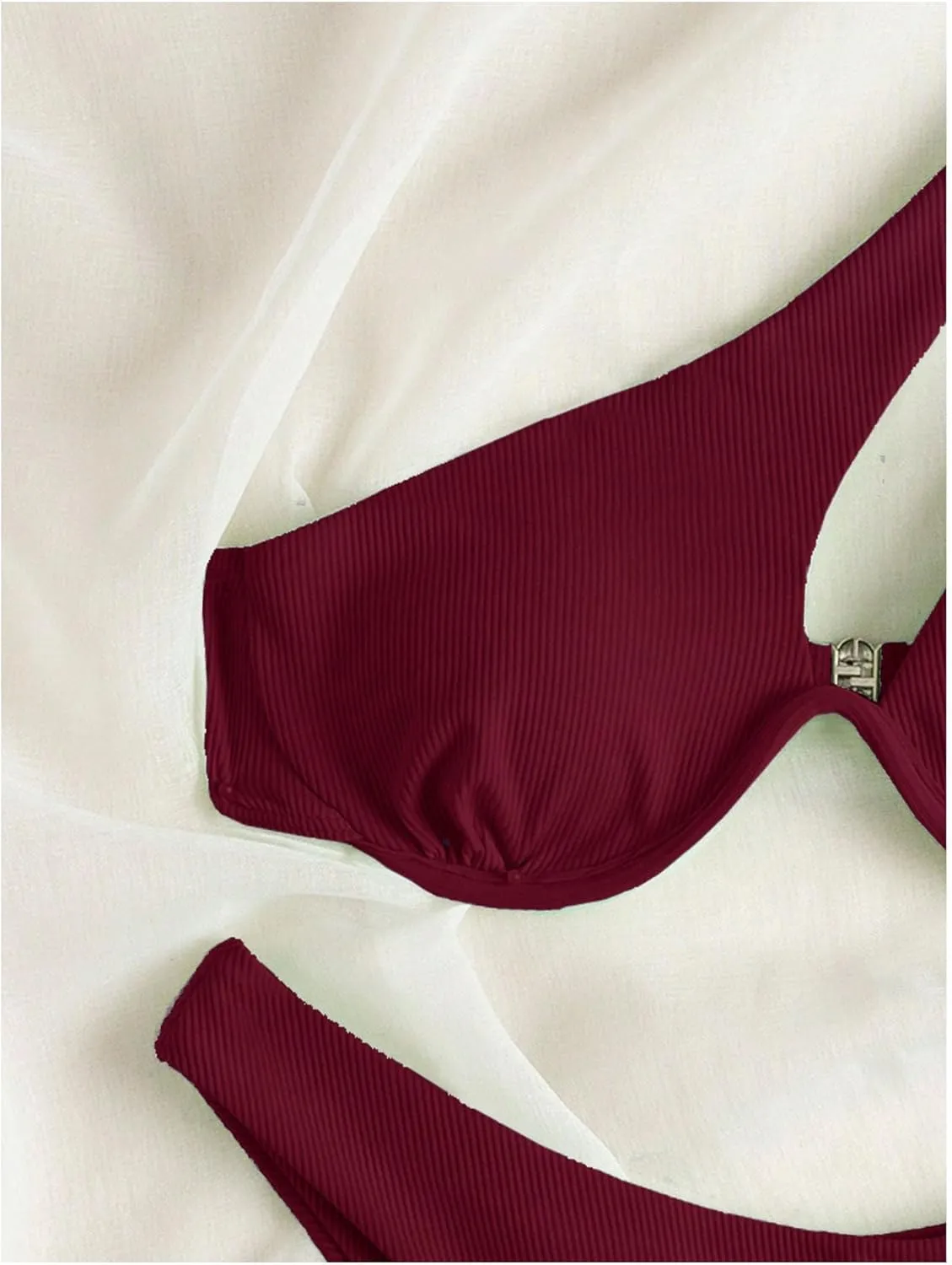 MakeMeChic Women's Bikini Sets Rib Knitted Cut Out One Shoulder Backless Summer Swimsuit Bathing Suits