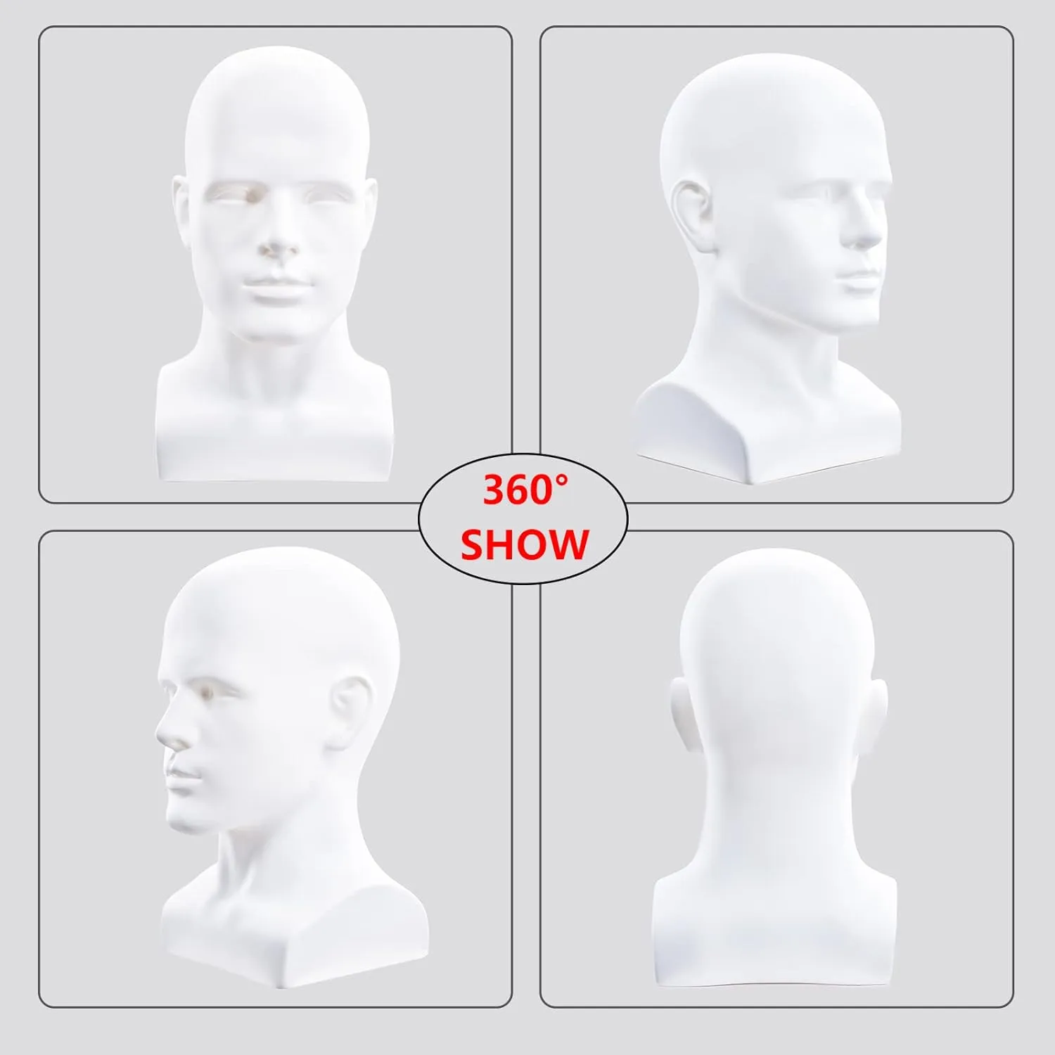 Male Mannequin Head Professional Manikin Head for Display Wigs Hats Headphone Mask Sunglasses Jewelry and Scravat Display Stand (Matte white)
