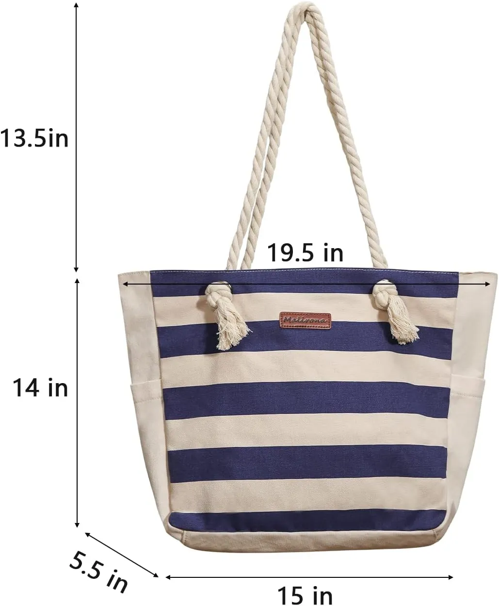 Malirona Large Beach Travel Tote Bag Canvas Shoulder Bag with Cotton Rope Handle