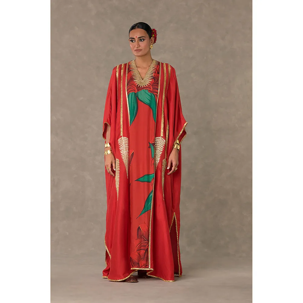 Masaba Red Candy Swirl Kaftan with Slip (Set of 2)