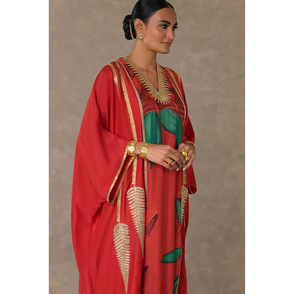 Masaba Red Candy Swirl Kaftan with Slip (Set of 2)