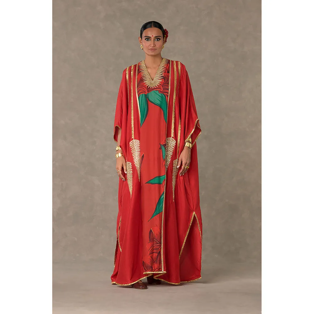 Masaba Red Candy Swirl Kaftan with Slip (Set of 2)