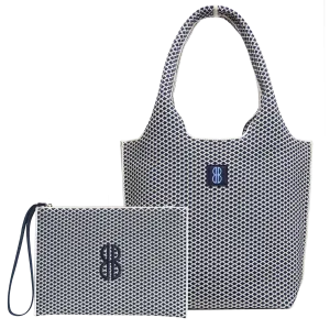 medium - Navy Diamond Tote With Pouch