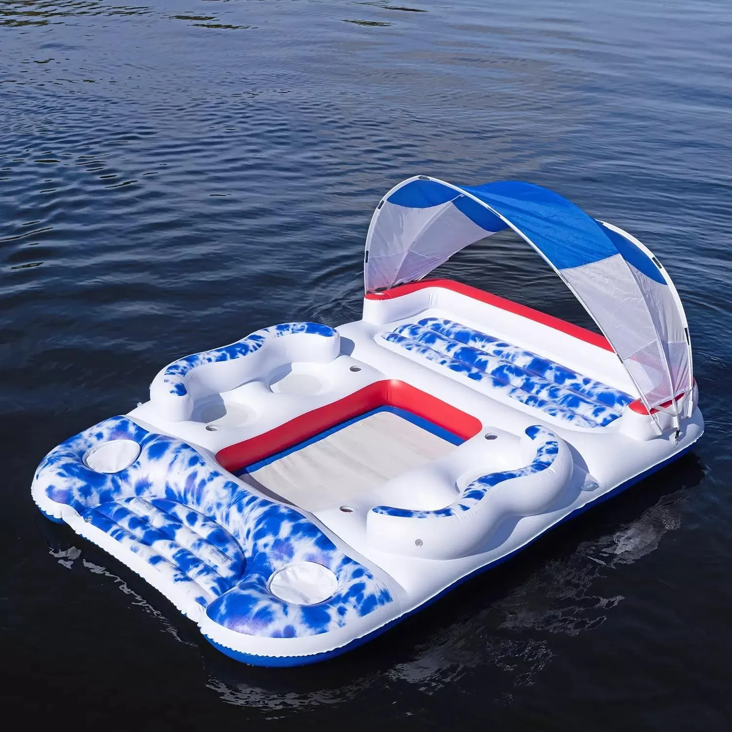 Member's Mark 6 Person Floating Island with Canopy (Patriotic Tie Dye)