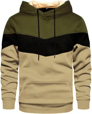 Men Sweatshirt Contrast Color Comfy Hoodies Patchwork Long Sleeve Hooded Pullover Casual Street Sport Tops