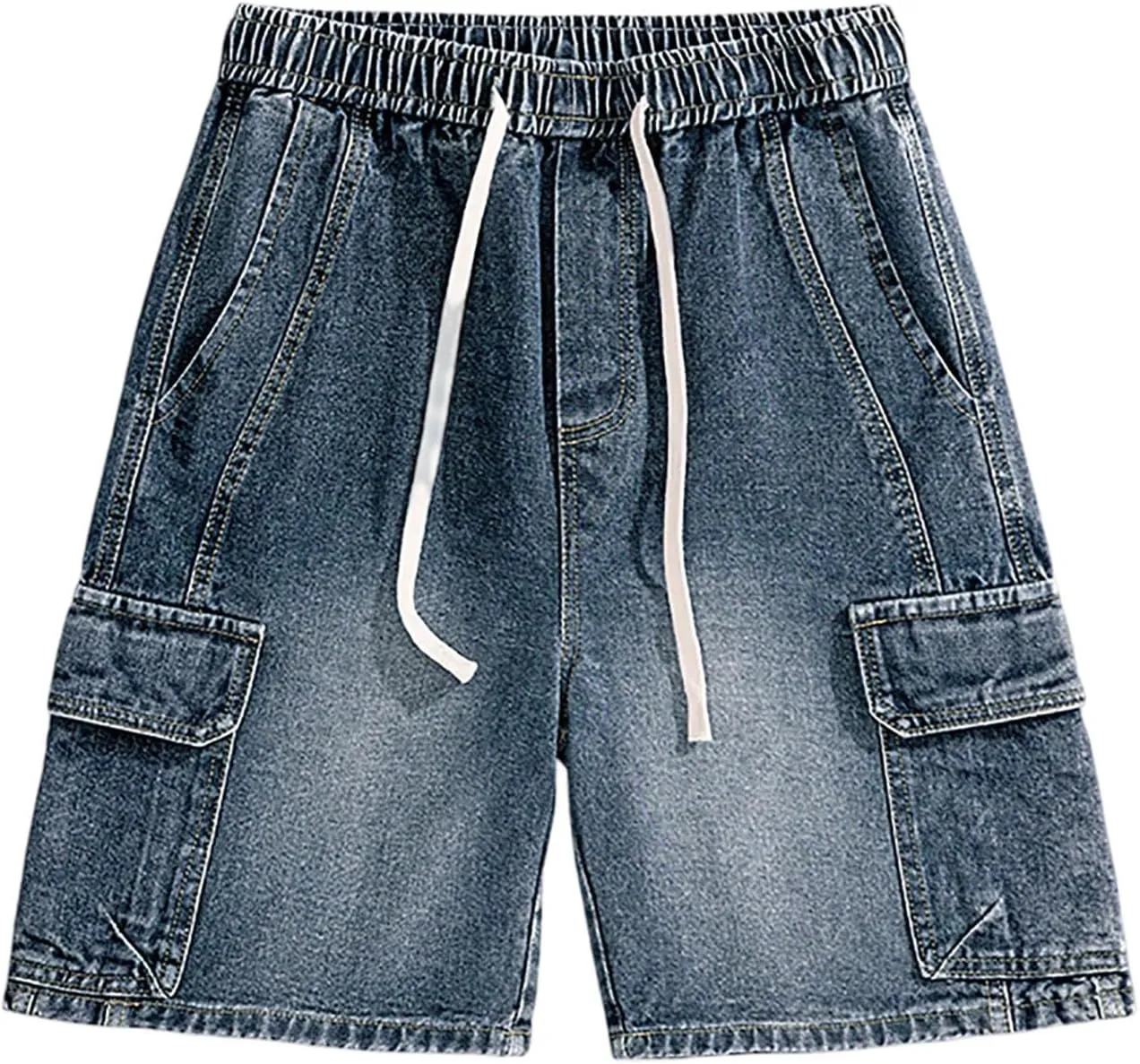 Men Wide Leg Hip Hop Mid Jean Shorts Work Denim Shorts with Pockets Casual 2025 Trendy Streetwear