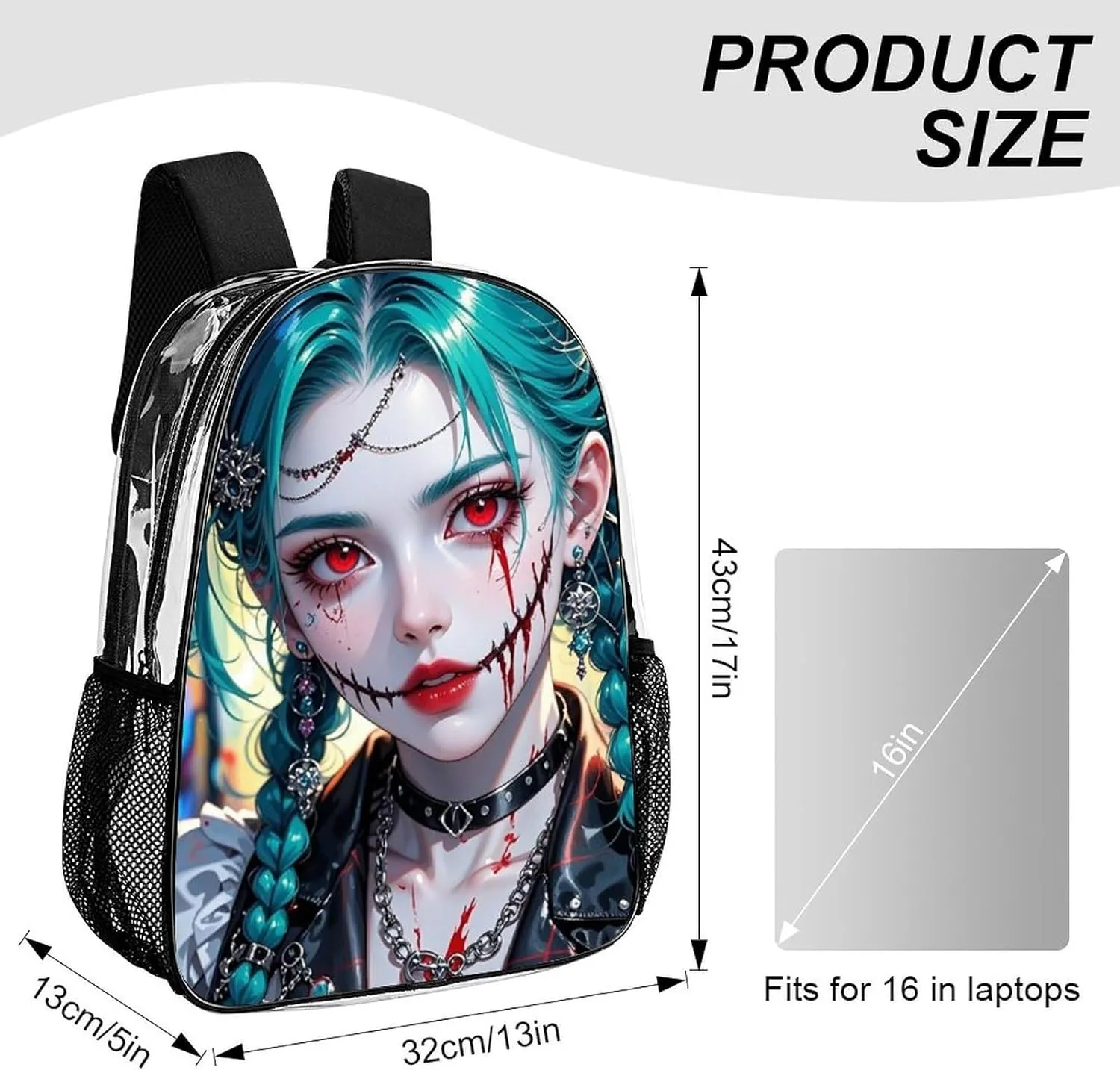 Men Women Transparent Beautiful Gothic Women Neon Art Daypack Big Capacity Shoulder Bag With Adjustable Shoulder Straps for Camping Travel Walking Cycling