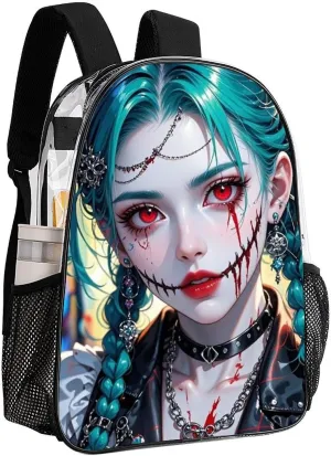 Men Women Transparent Beautiful Gothic Women Neon Art Daypack Big Capacity Shoulder Bag With Adjustable Shoulder Straps for Camping Travel Walking Cycling