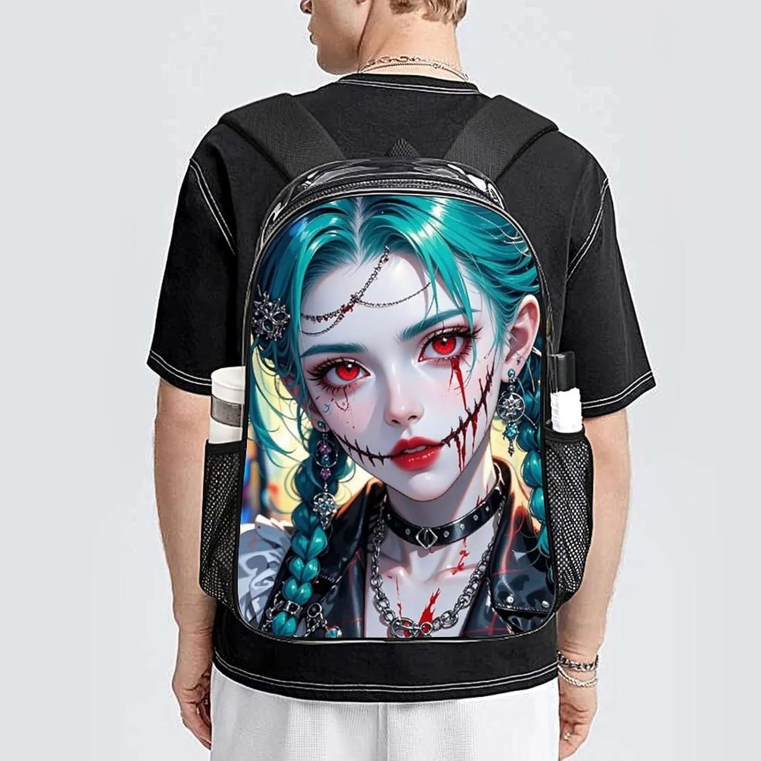 Men Women Transparent Beautiful Gothic Women Neon Art Daypack Big Capacity Shoulder Bag With Adjustable Shoulder Straps for Camping Travel Walking Cycling