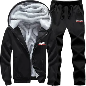 Mens 2 Piece Jogger Set Two Piece Suit Fashion Patchwork Stitching Hooded Sweater Full-Zip Long Sleeve Sweatsuit Zip