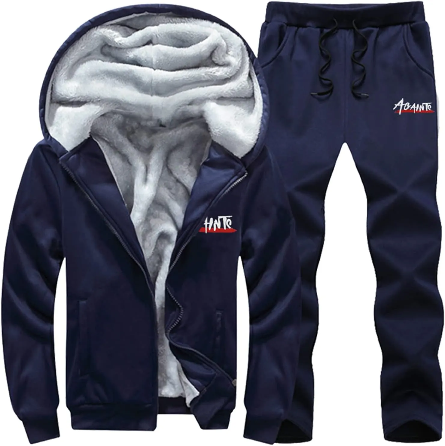 Mens 2 Piece Jogger Set Two Piece Suit Fashion Patchwork Stitching Hooded Sweater Full-Zip Long Sleeve Sweatsuit Zip