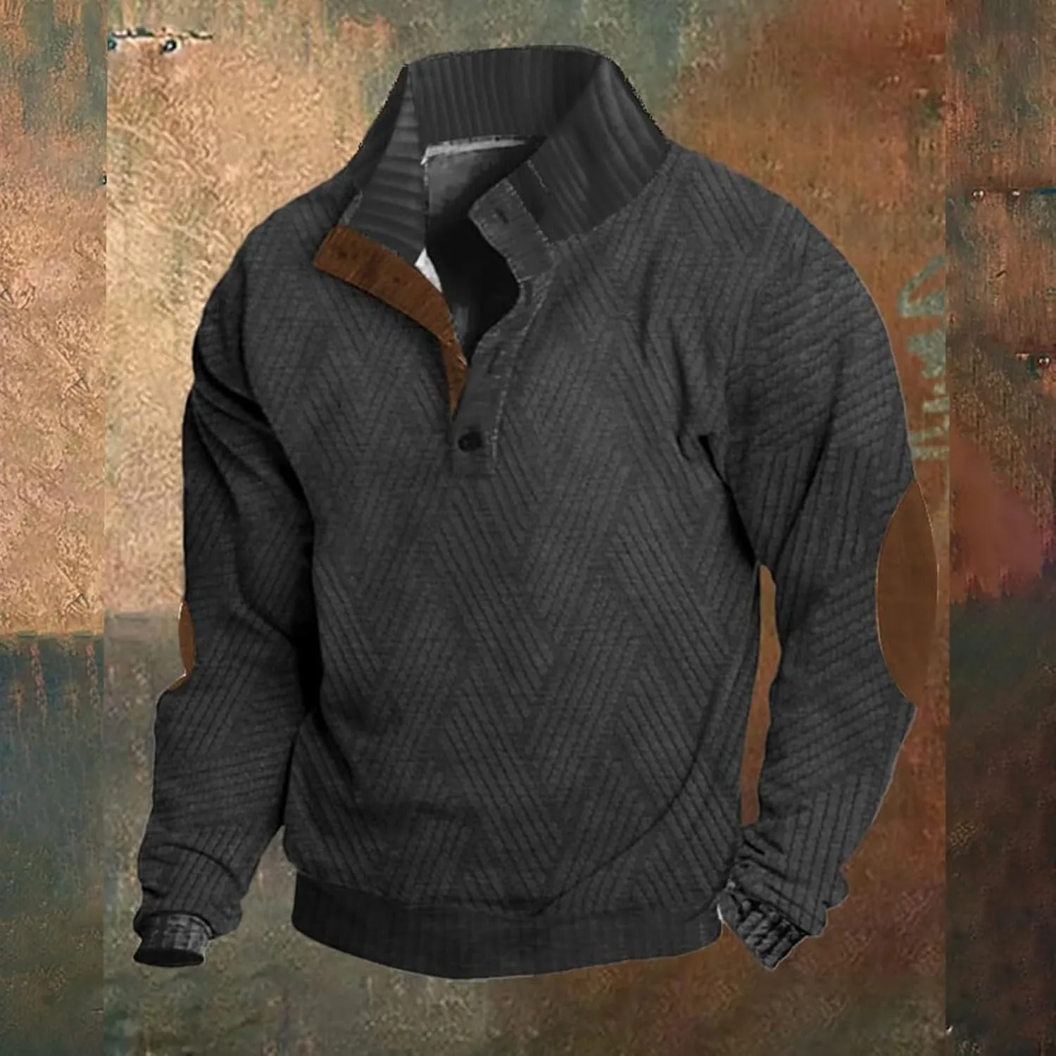 Men's Cashmere Long Sleeve Sweatshirt Warm Cuff Patch Long Sleeve Sweatshirt Top Men's Western Aztec Ethnic Print