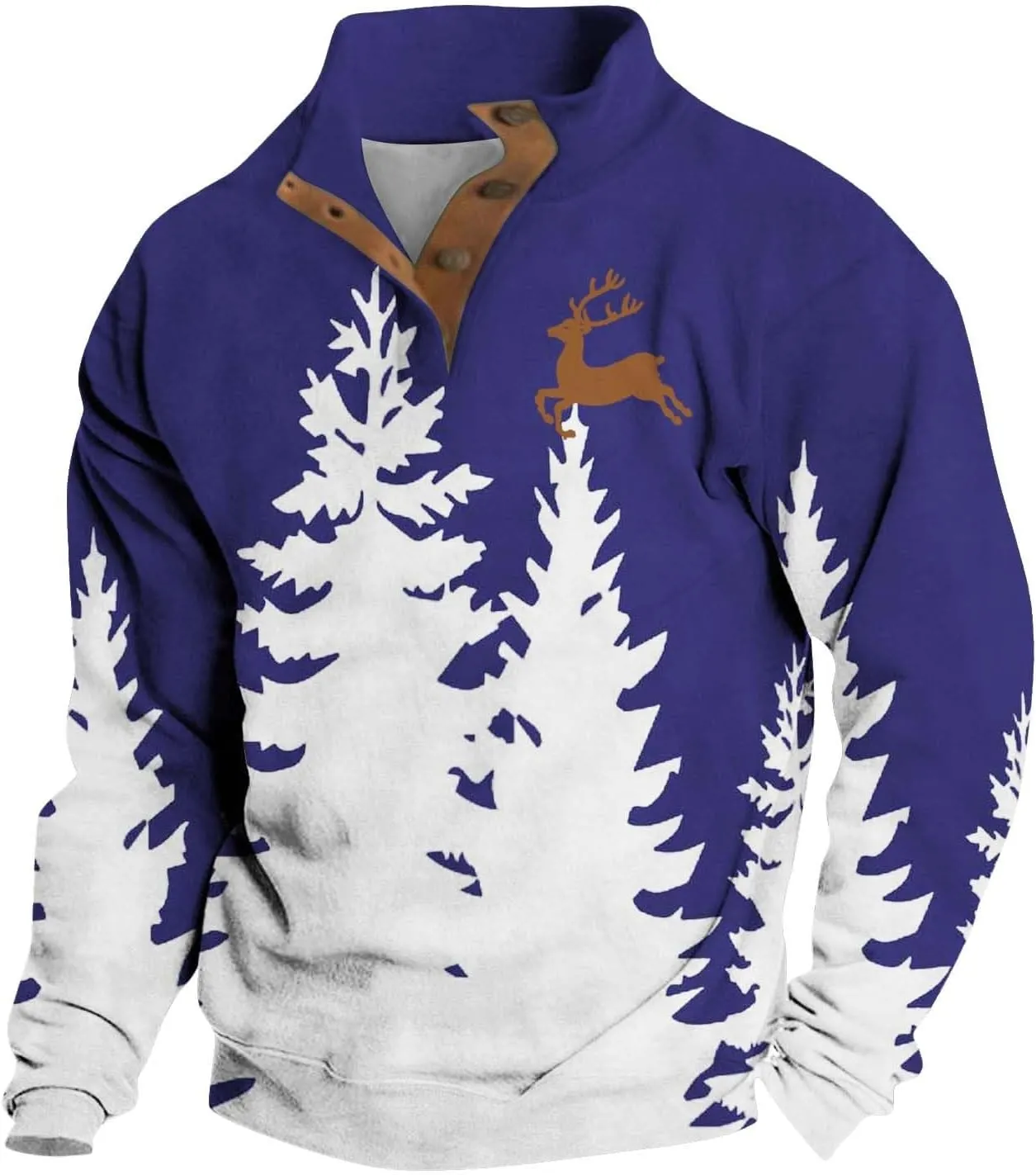 Men's Christmas Sweatshirts Xmas Tree Print Pullover Ugly Sweater Casual Long Sleeve Fall 1/4 Button Up Sweatshirts
