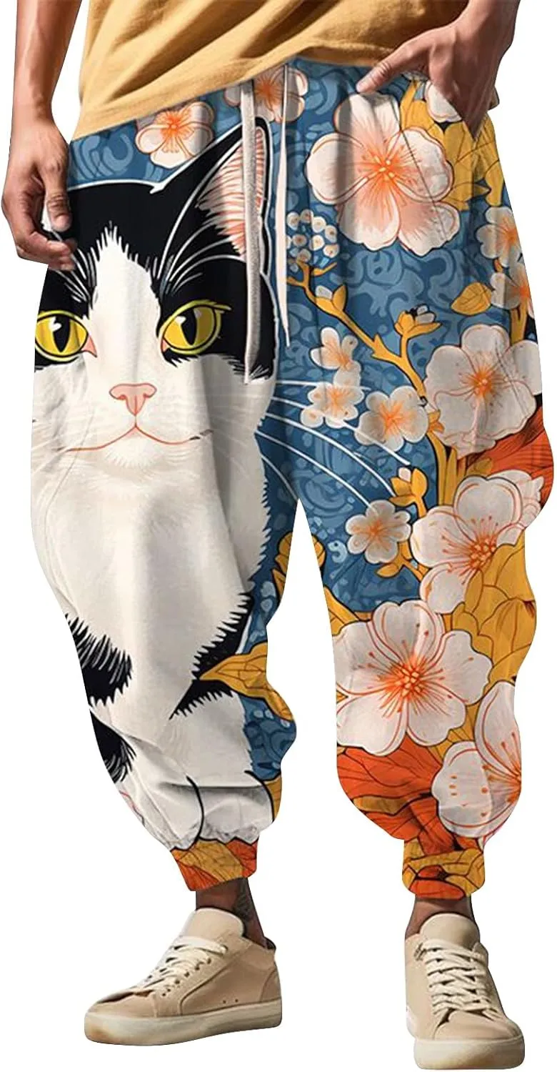 Mens Harem Pants Loose Waist Casual Hippie Pants Sweatpants Mens Hip Hop Harem Pants Martial Arts Pants Kung Fu