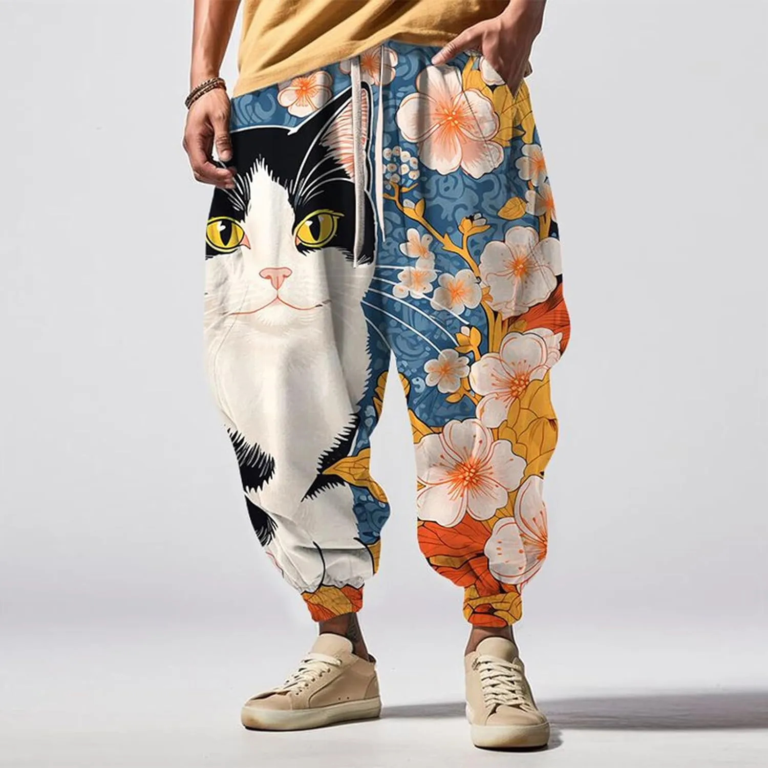 Mens Harem Pants Loose Waist Casual Hippie Pants Sweatpants Mens Hip Hop Harem Pants Martial Arts Pants Kung Fu