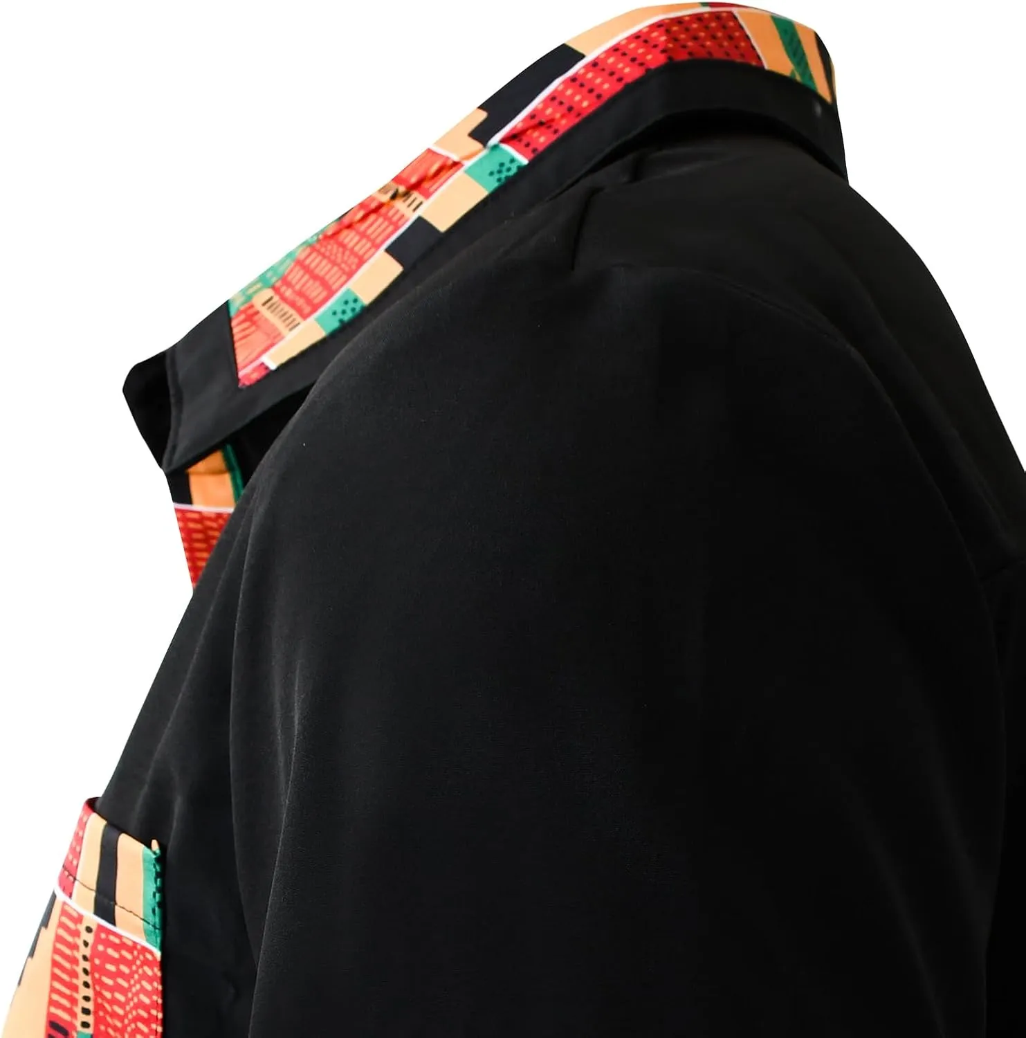 Men's Hipster African Printed Tribal Graphic Patchwork Design Short Sleeve Button up Shirt Mandarin Collar Shirts