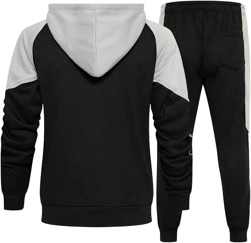 Men's Hooded Athletic Tracksuit Sweatsuit Long Sleeve Full-Zip Jogging Sweatpants 2 Piece Patchwork Sportsuits