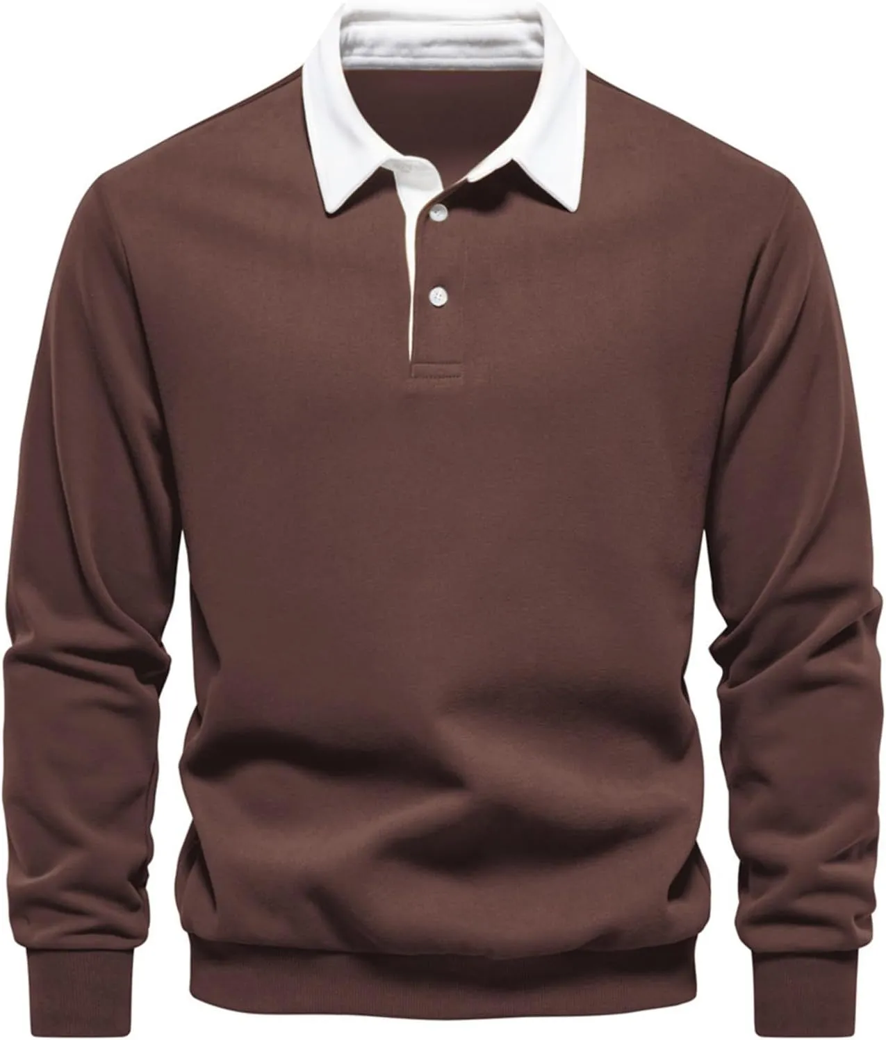 Men's Long Sleeve Polo Shirts Slim-fit Cotton Rugby Shirt Basic Color Spliced Designed Sweatshirt