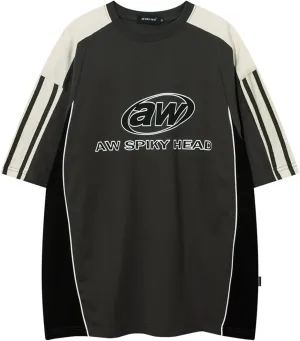 Mens Oversize Graphic Raglan T Shirt Vintage Letter Print Speedway Racing Tees Casual Unisex Streetwear Tops