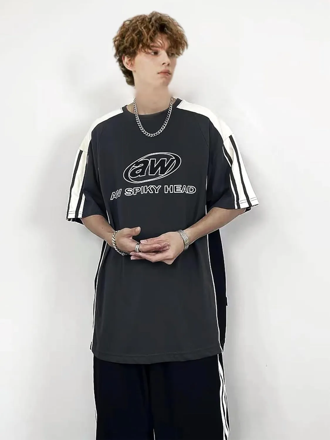 Mens Oversize Graphic Raglan T Shirt Vintage Letter Print Speedway Racing Tees Casual Unisex Streetwear Tops