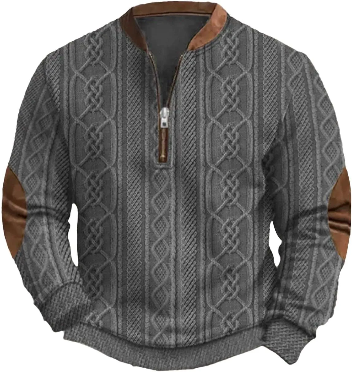 Mens Quarter Zip Sweater 3D Pattern Sweatshirts Casual Long Sleeve Retro Imitation Knit Printed Pullover Shirts